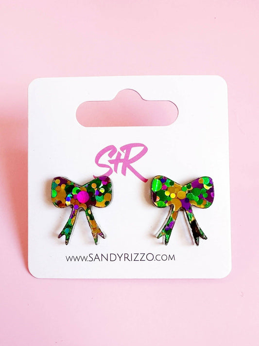 Mardi Gras Bow Stud Earring
