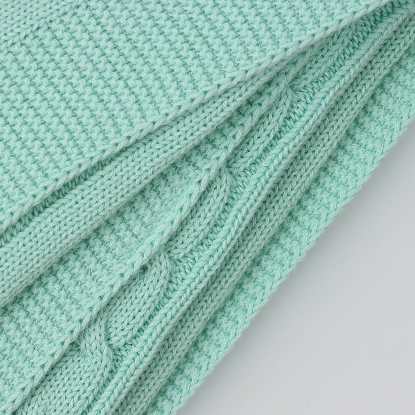 Baby Blanket with Braided Cotton Knit: Light Blue