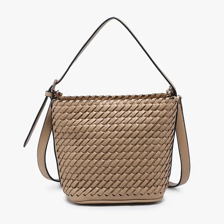Emerson Diagonal Woven Bucket Bag w/ Crossbody Strap