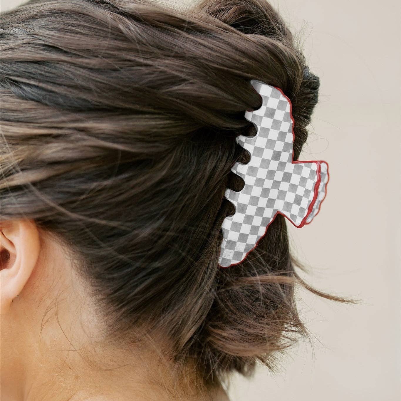 Red and Gray Scalloped Claw Clip