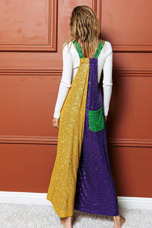 Sequin Mardi Gras Overalls