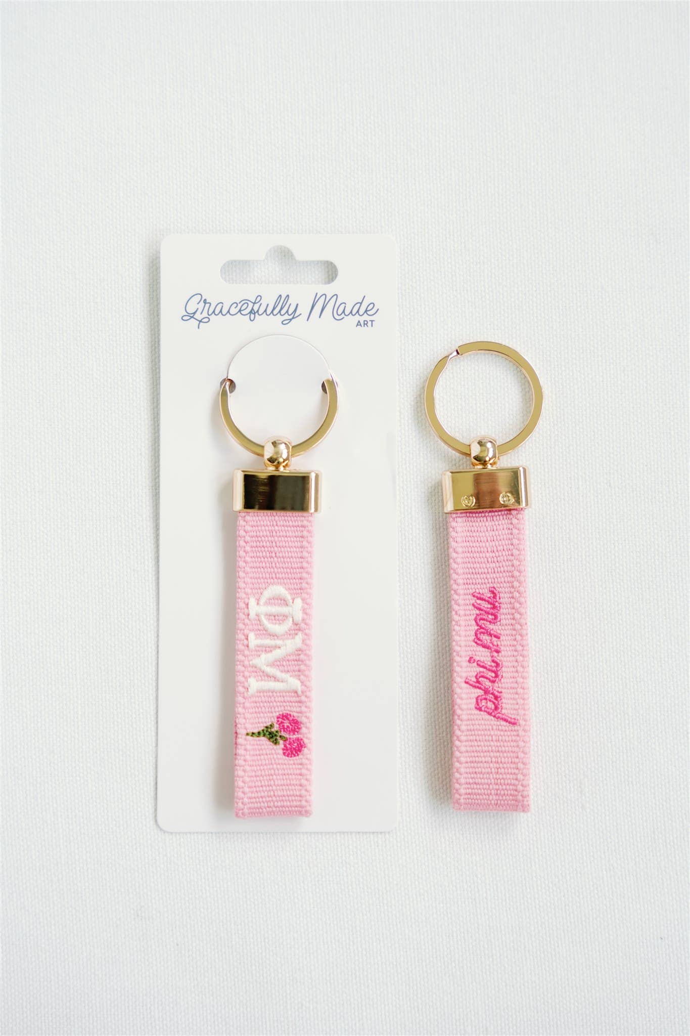 Phi Mu Embroidered Keychain