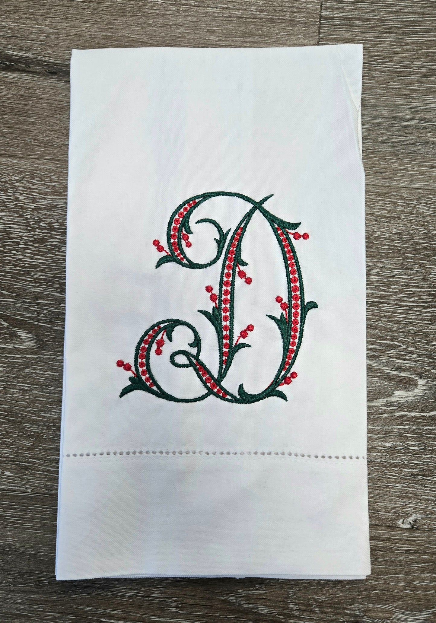 Christmas Initial Embroidered Tea Towel