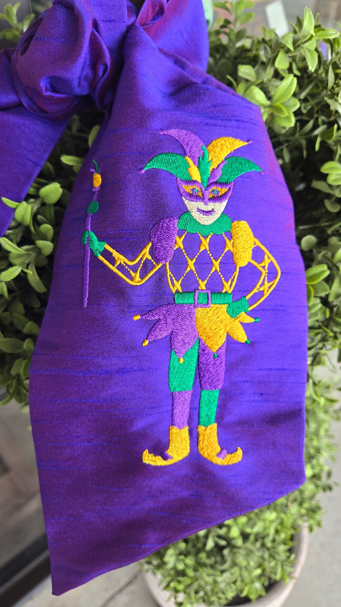Jester Embroidered Purple Silk Wreath Sash