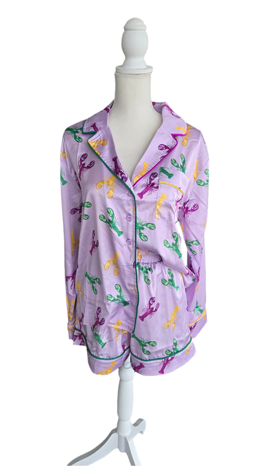 Mardi Gras Satin Crawfish Pajama Set