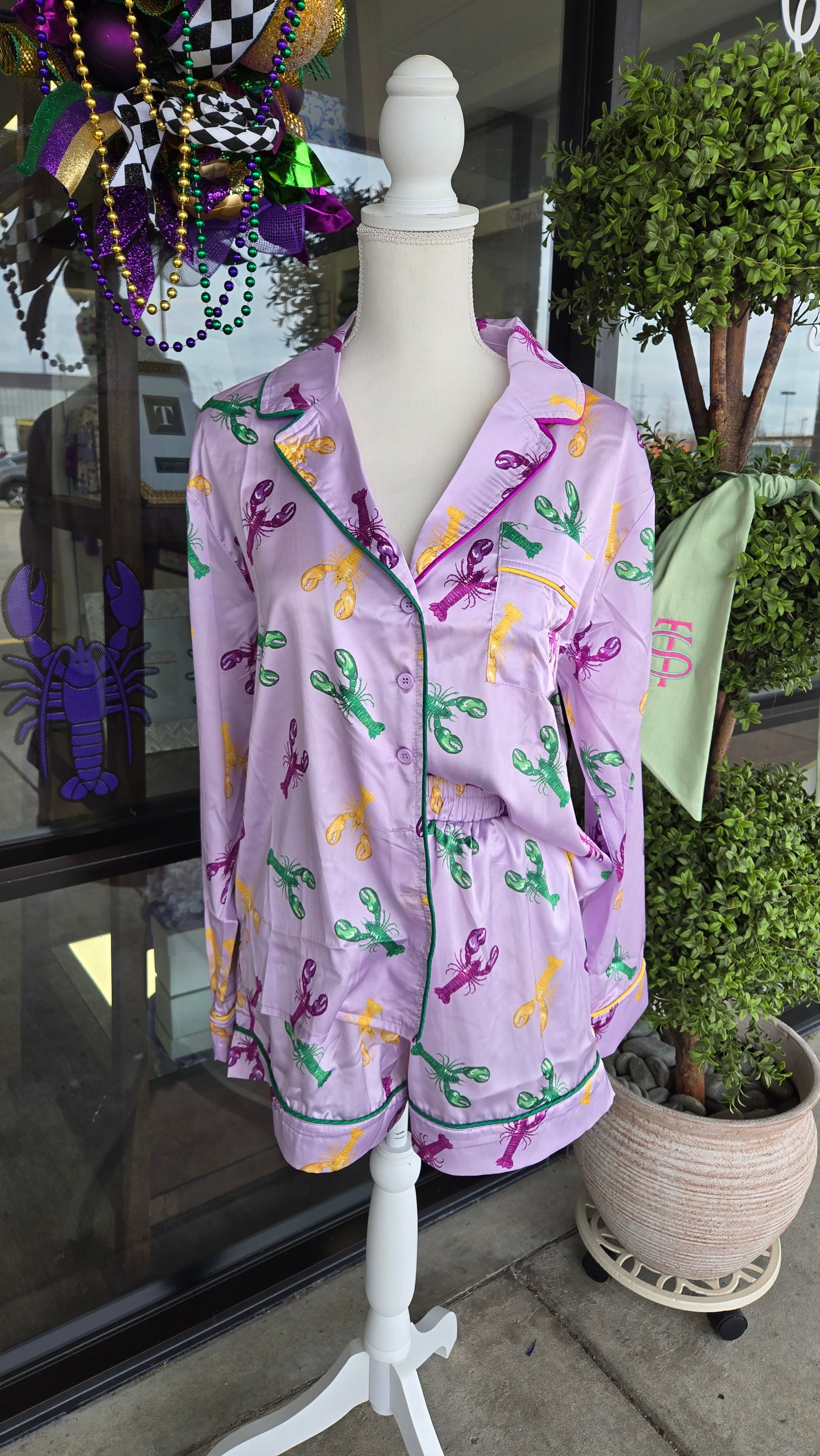 Mardi Gras Satin Crawfish Pajama Set