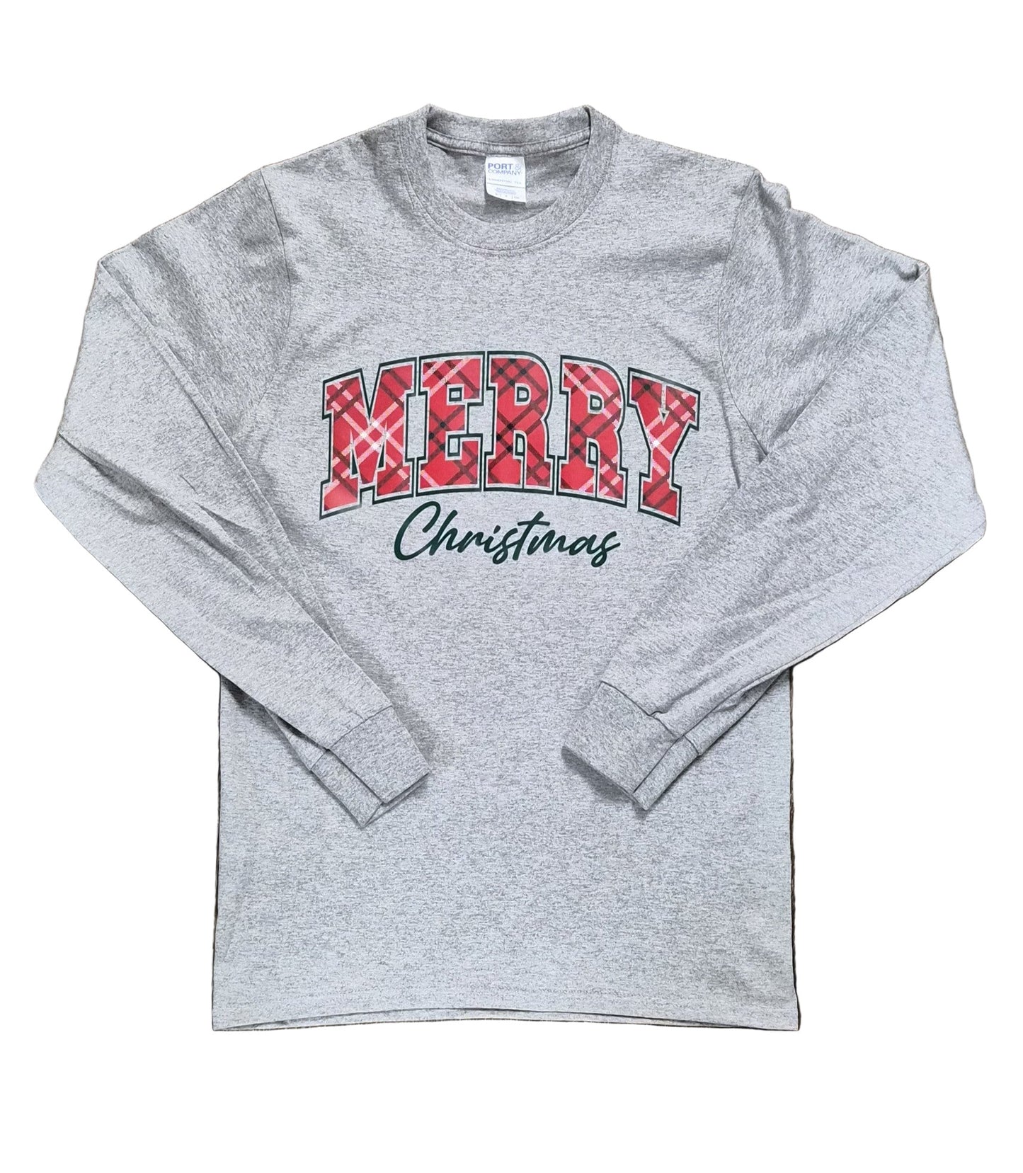 Merry Christmas Plaid Long Sleeve Tee