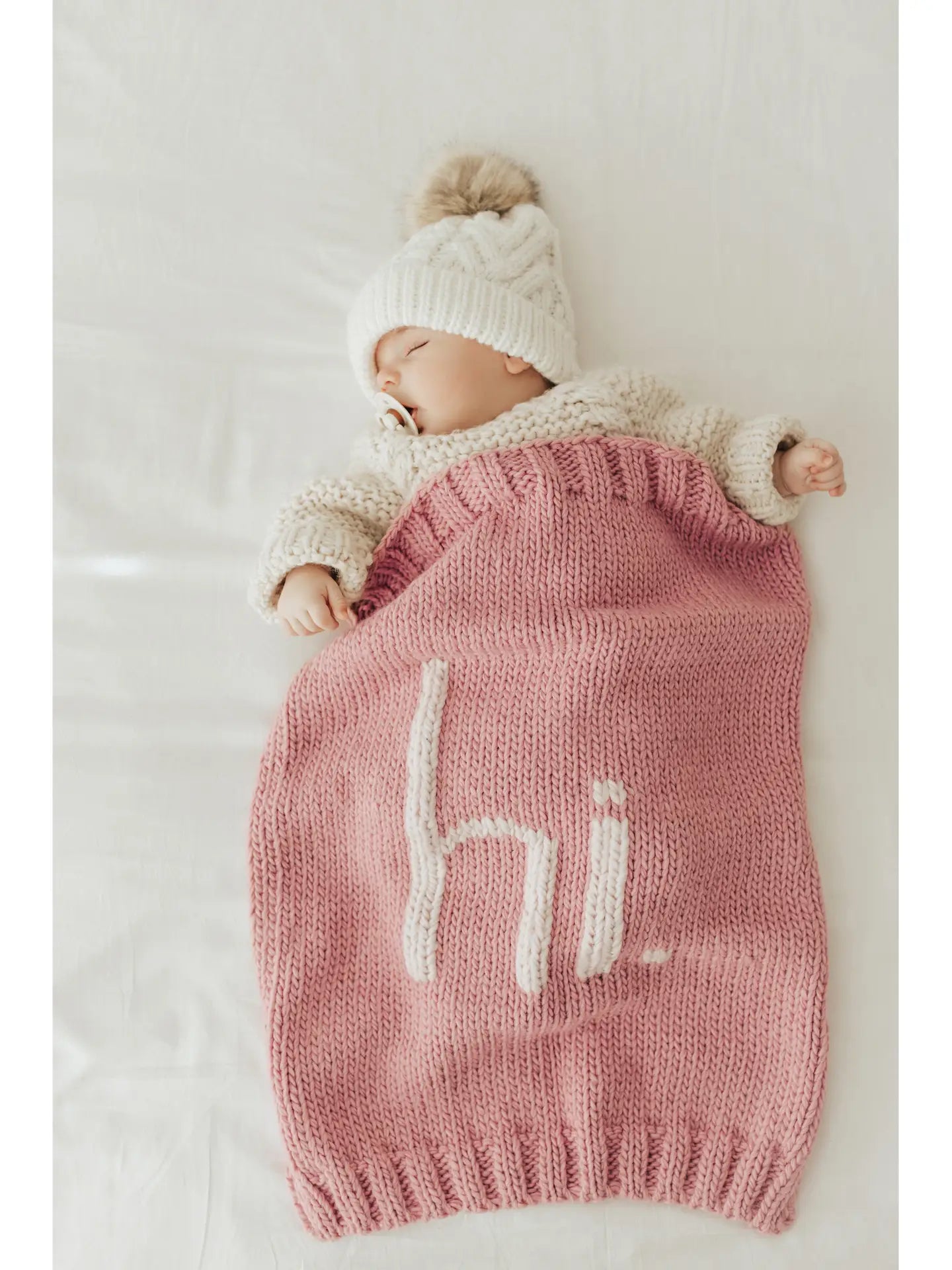 Hi. Hand Knit Baby Blanket Rosey