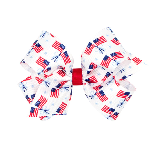 Medium Patriotic Print Grosgrain Hair Bow