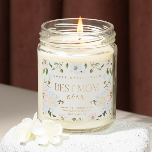 Best Mom Ever Floral Print 9 oz Soy Candle