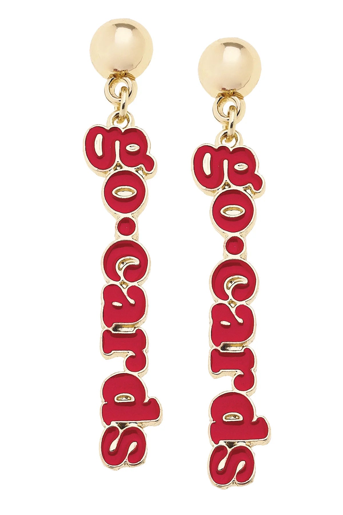Cardinals Slogan Earrings in Red/Shiny Gold