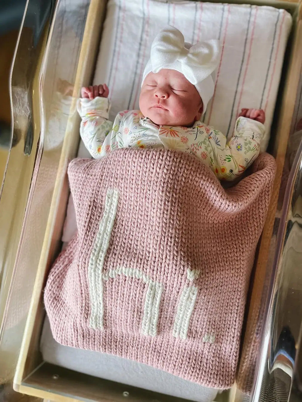 Hi. Hand Knit Baby Blanket Rosey