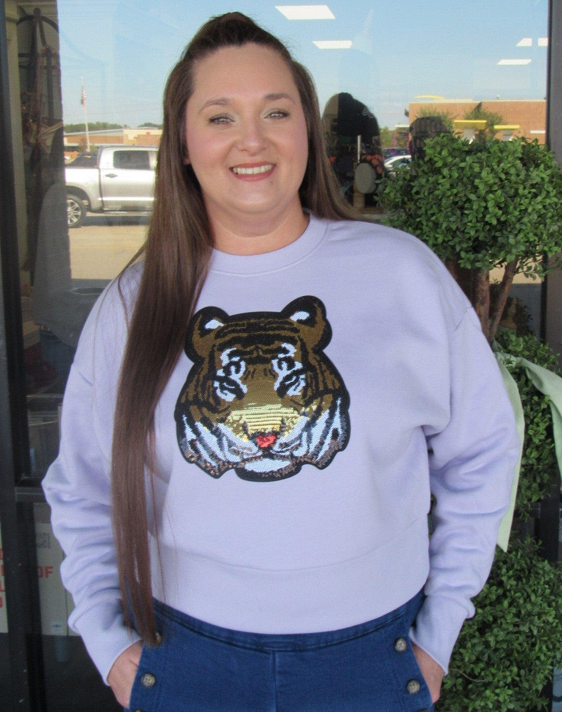 Ladies Sequin Tiger Crewneck Sweatshirt