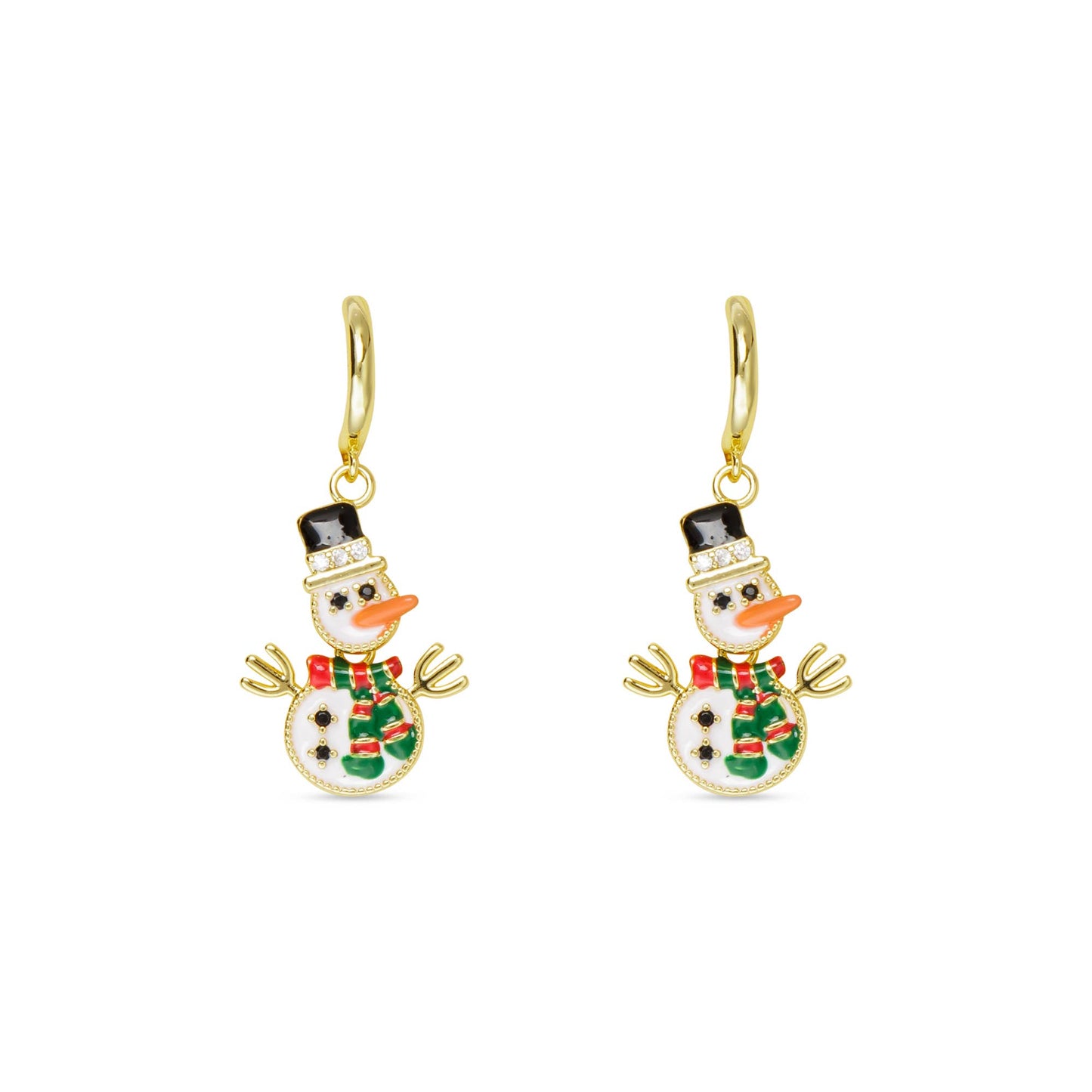 Gold Snowman Dangle Earrings