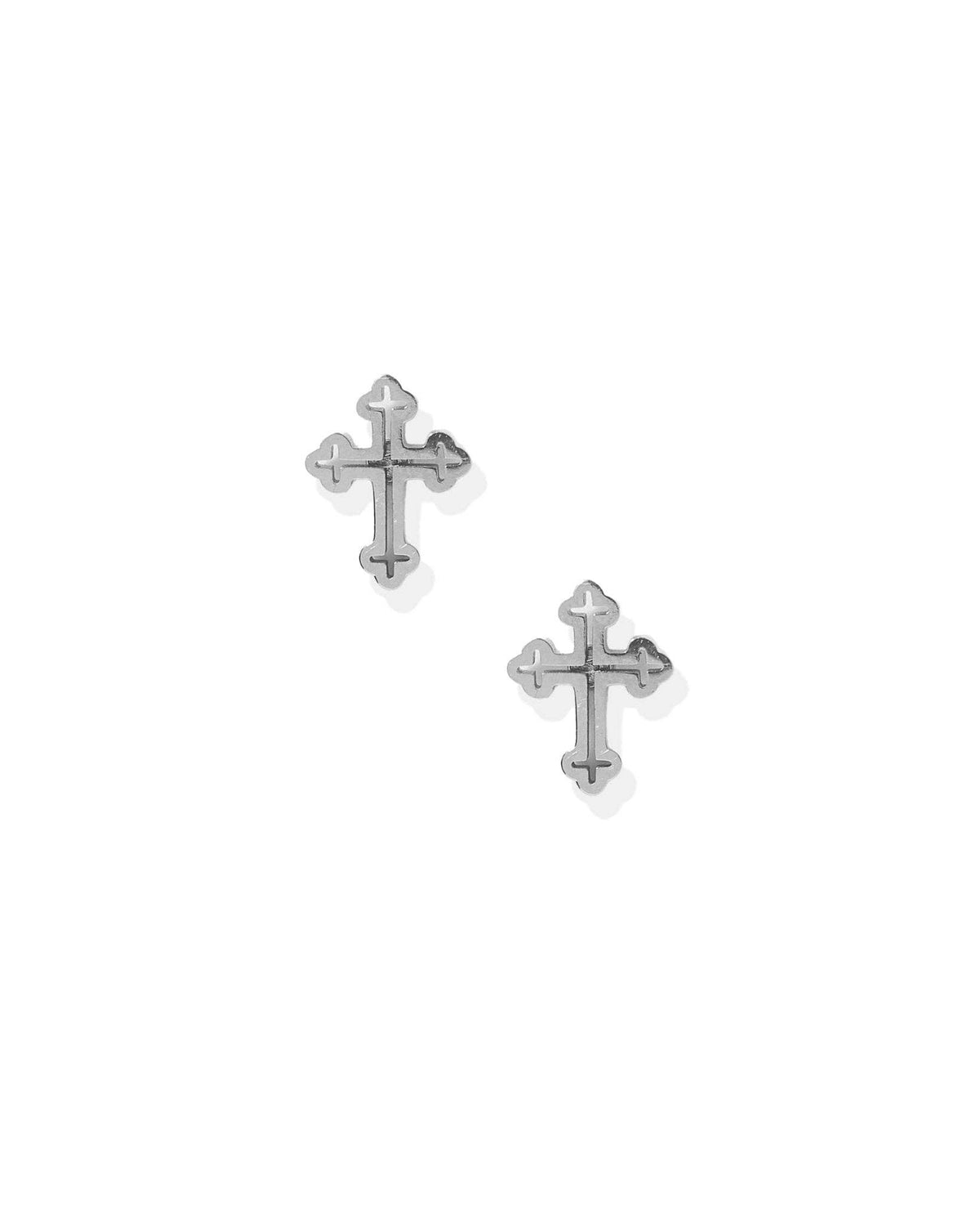 Latin Cross Screwback Stud Earrings - Silver