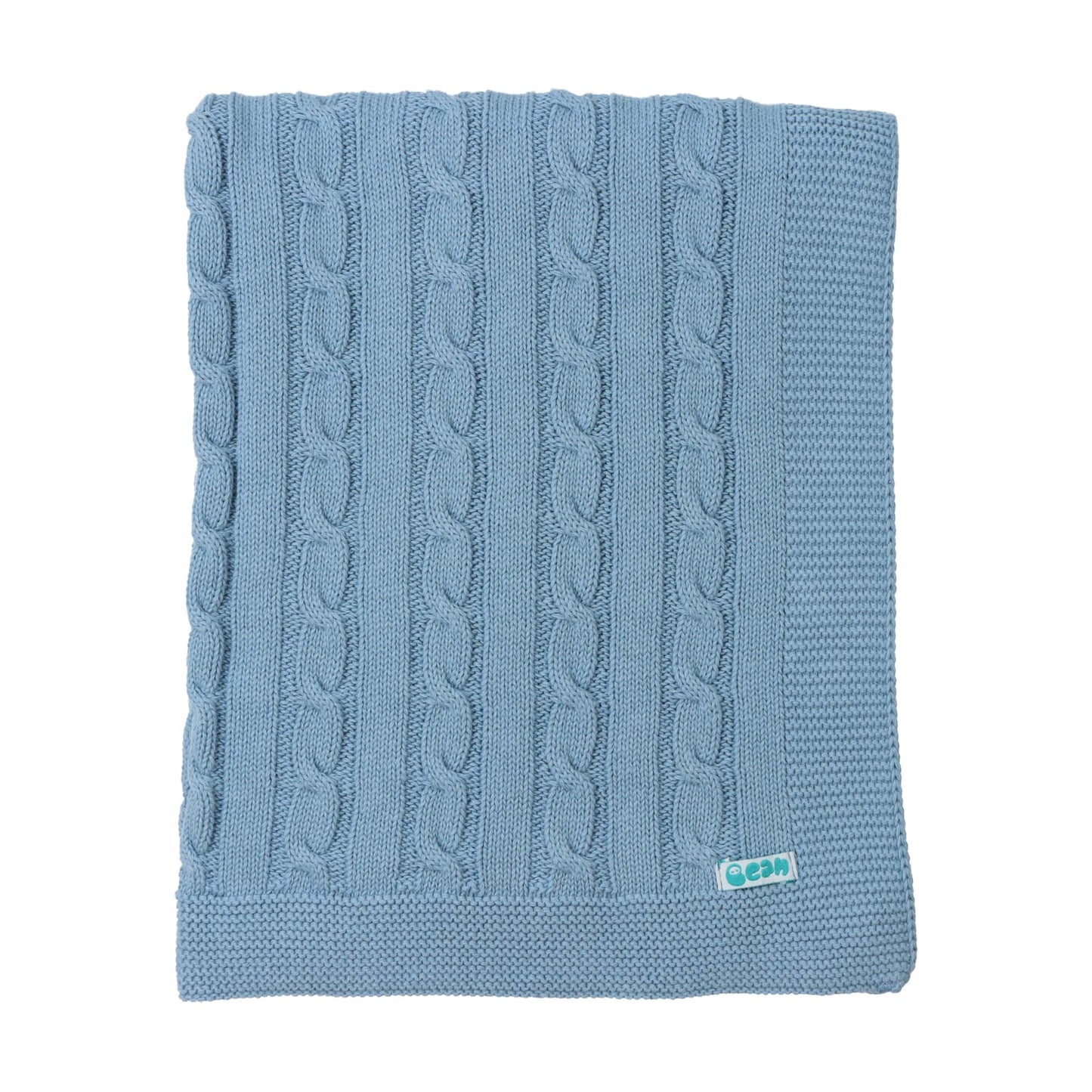 Baby Blanket with Braided Cotton Knit: Light Blue
