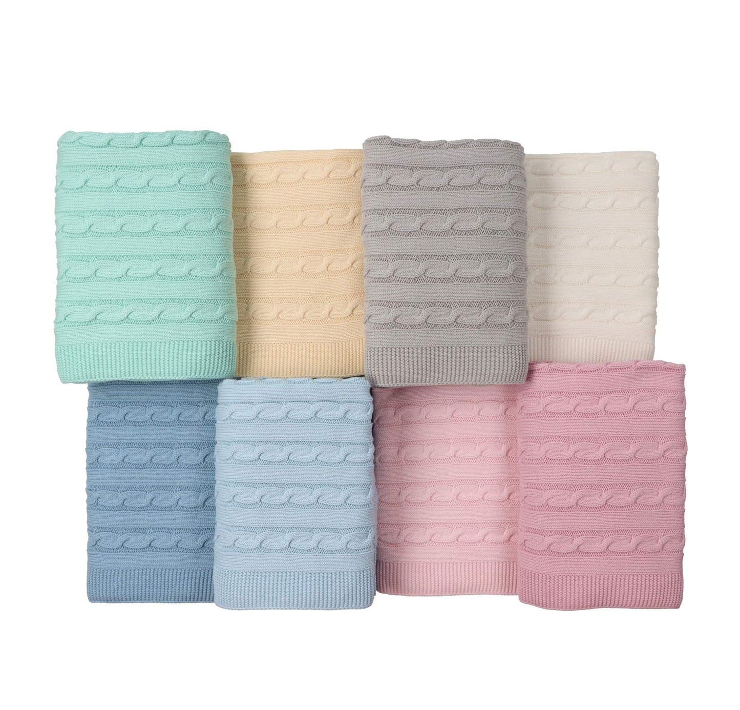 Baby Blanket with Braided Cotton Knit: Light Blue