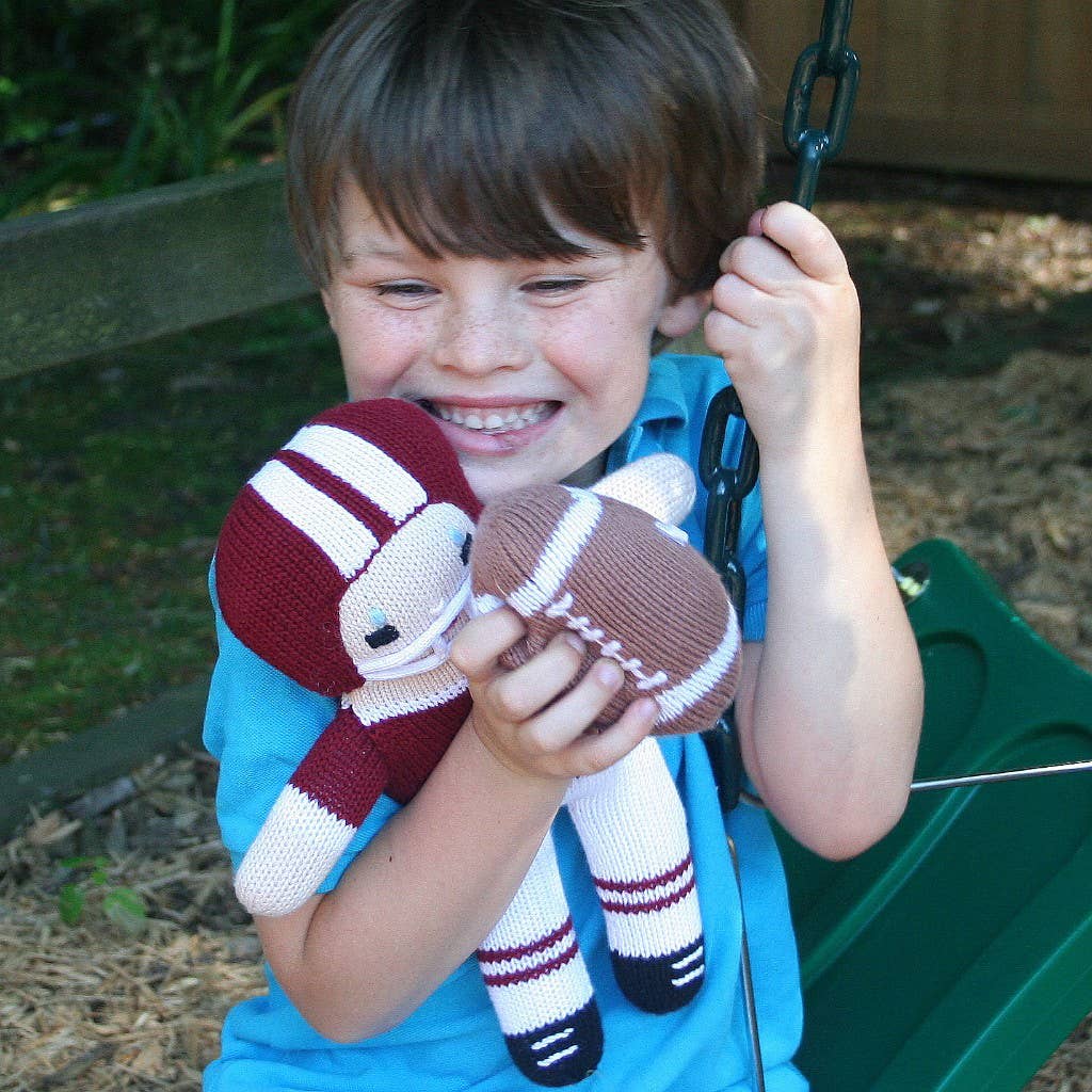 Football Player Knit Dolls: 7" Rattle / Purple/Gold