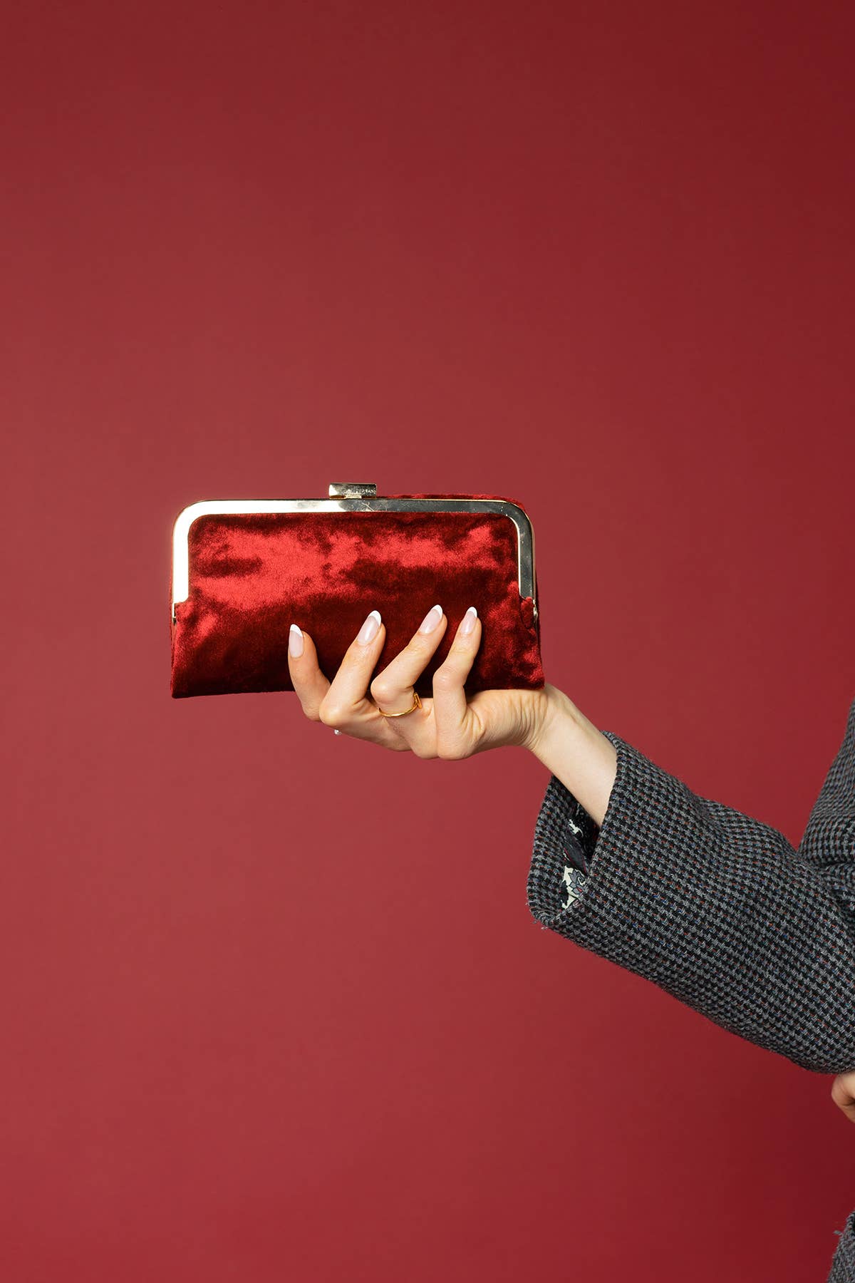 Velvet Wallet Pouch Crossbody: Red