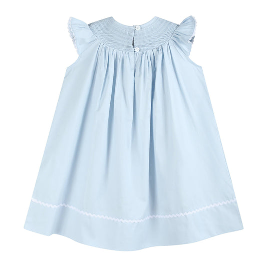 Blue Floral Crosses Smocked Bishop Dress