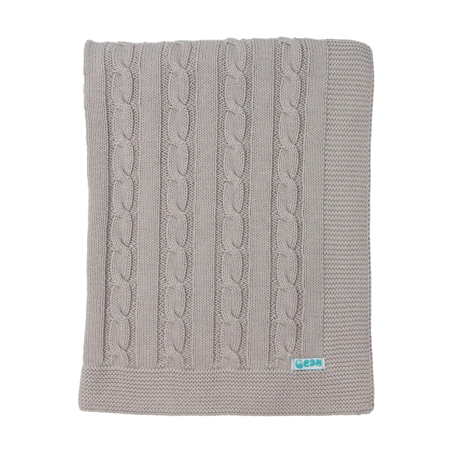Baby Blanket with Braided Cotton Knit: Light Blue