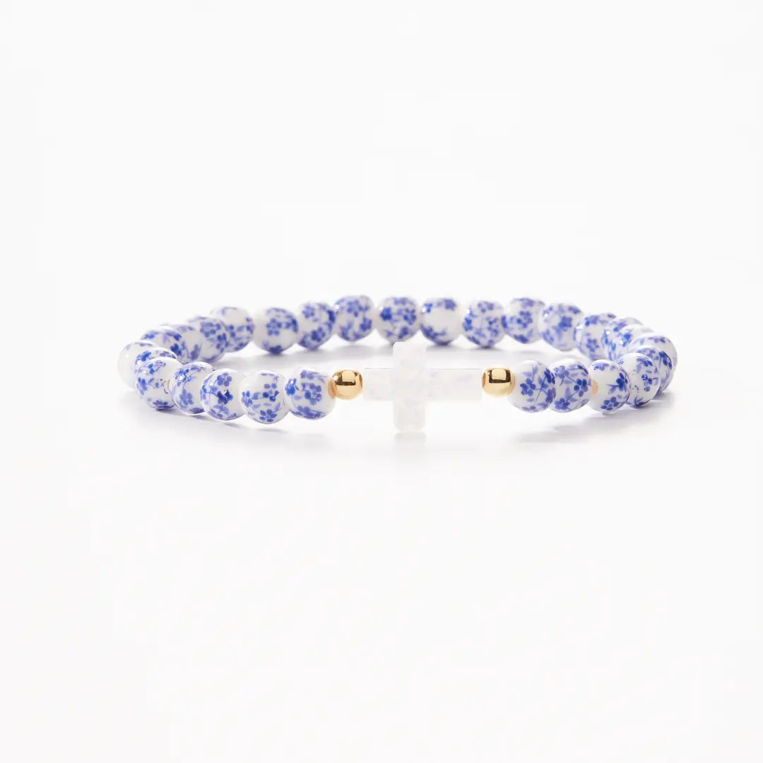 Holy Water Porcelain Cross Bracelet in Silver