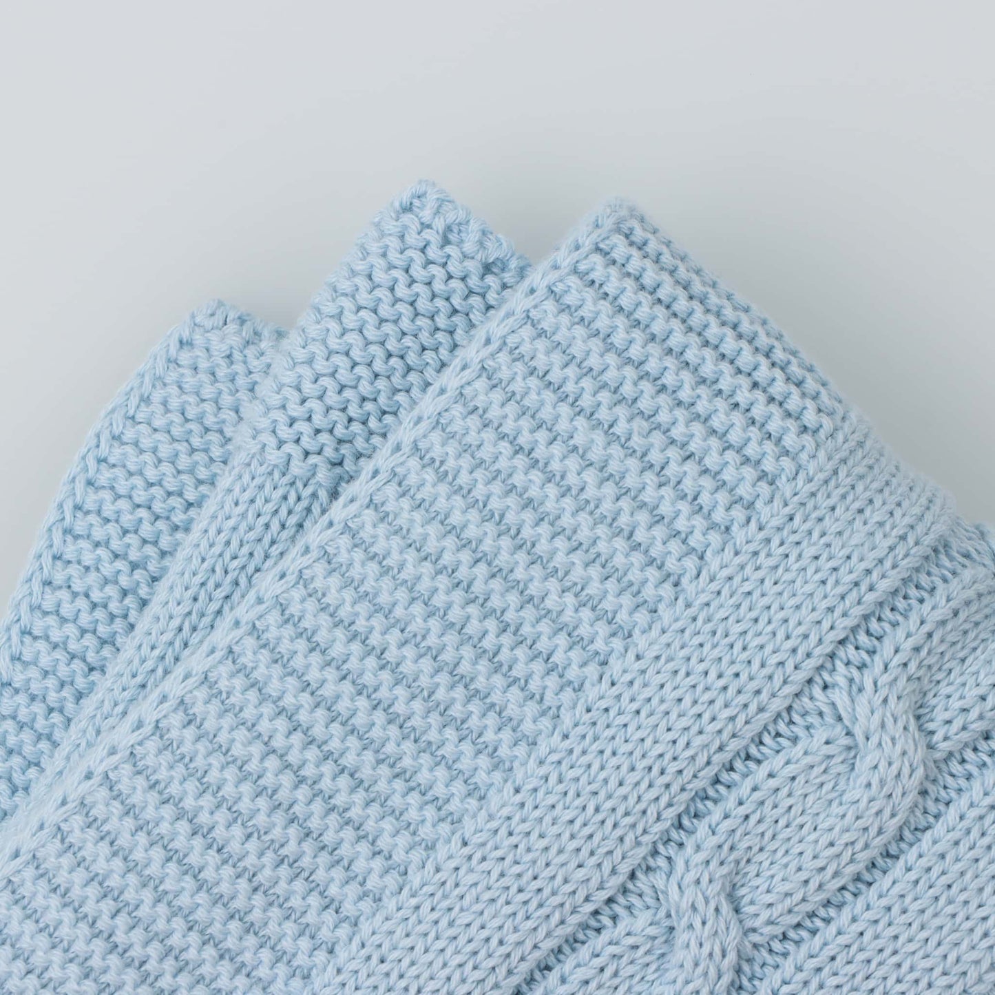 Baby Blanket with Braided Cotton Knit: Light Blue