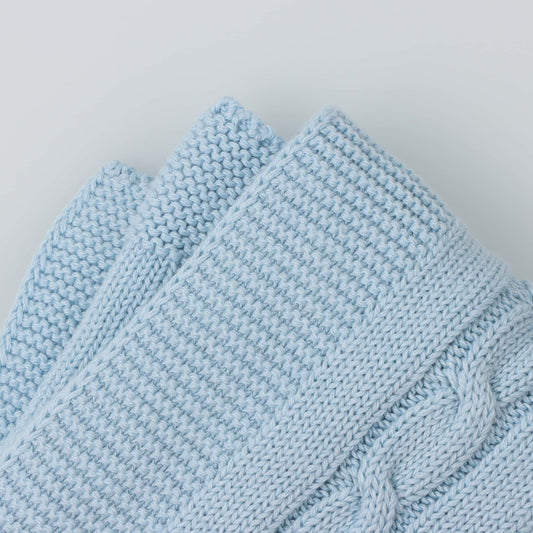 Baby Blanket with Braided Cotton Knit: Light Blue