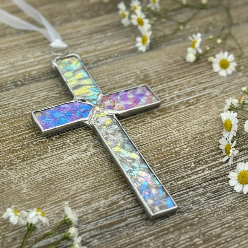 Happy Easter Handmade Stained Glass Cross