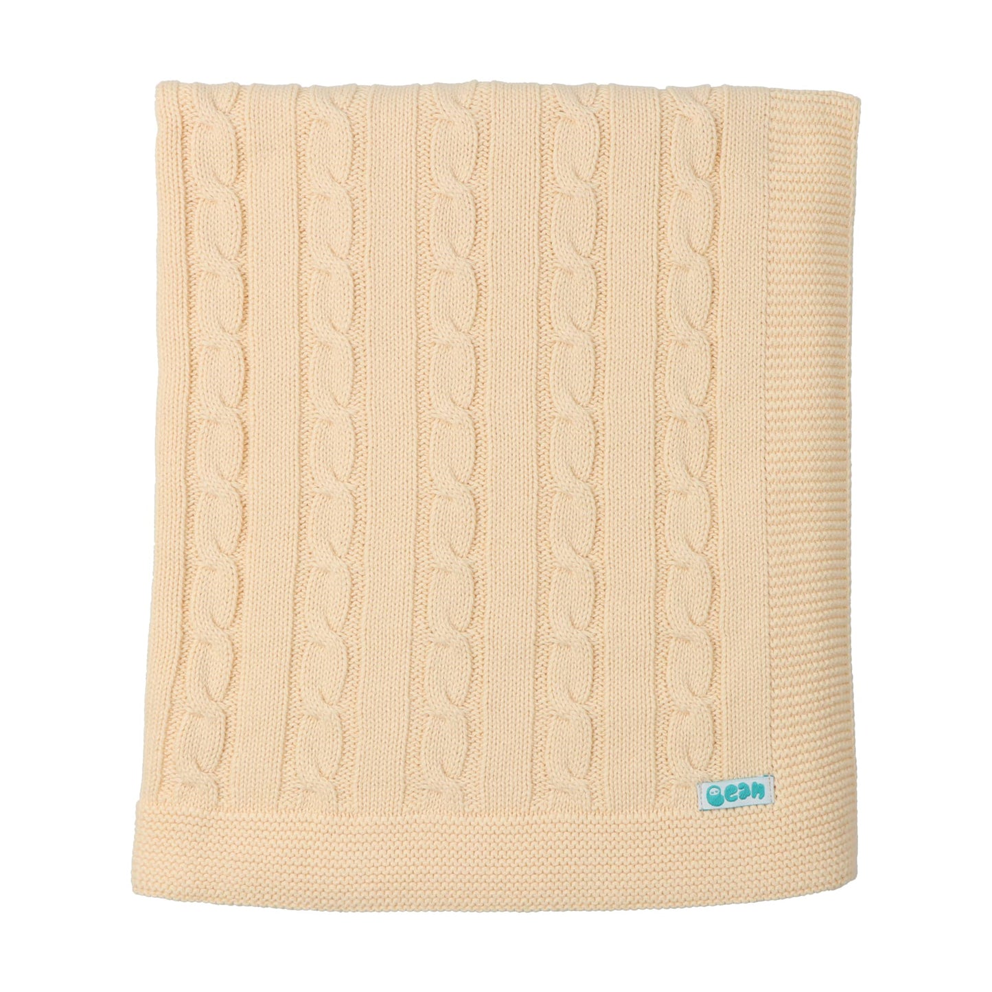 Baby Blanket with Braided Cotton Knit: Light Blue