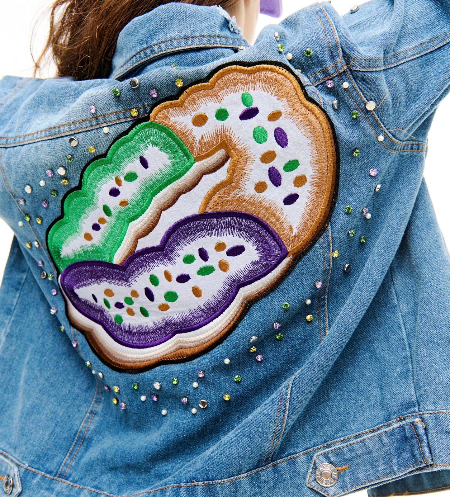 Mardi Gras King Cake Rhinestone Denim Jacket