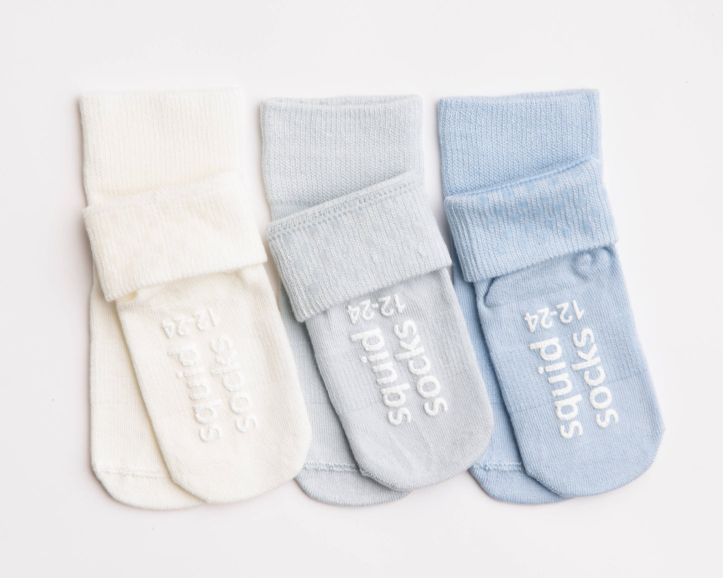 Casen - Non-Slip Baby Socks in Ivory, Powder and Baby Blue