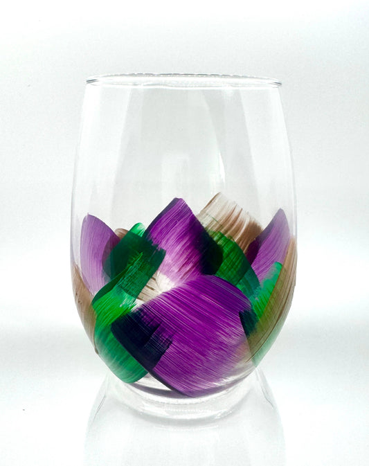 Hand Painted Mardi Gras Stemless Wine Glass