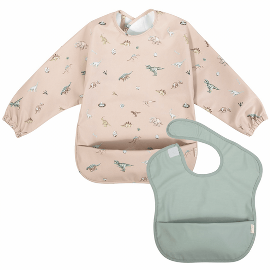 Smock Bib Long & Short Sleeve Set (Dino-Mint)