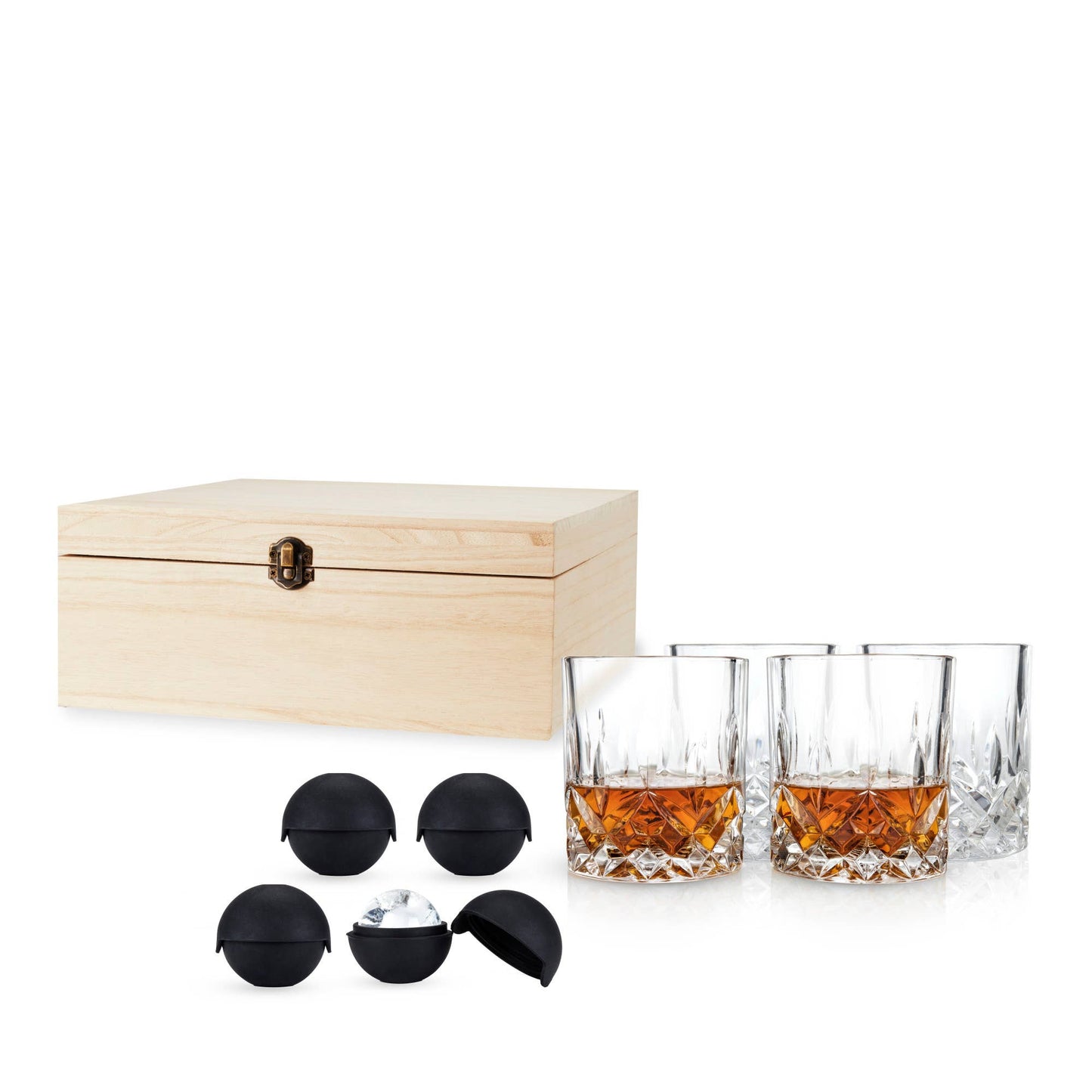 Whiskey Glasses & Ice Sphere Molds Gift Box Set - Set of 4 Glasses