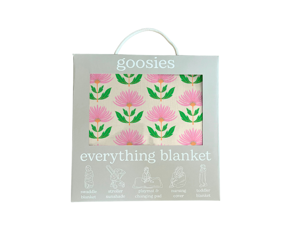 Pink Block Print Flowers Everything Blanket