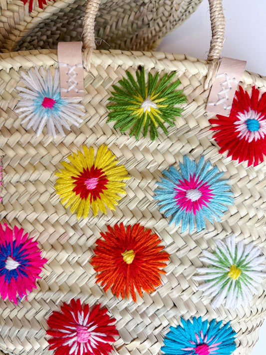 Colorful Floral Straw Tote Bag: Medium