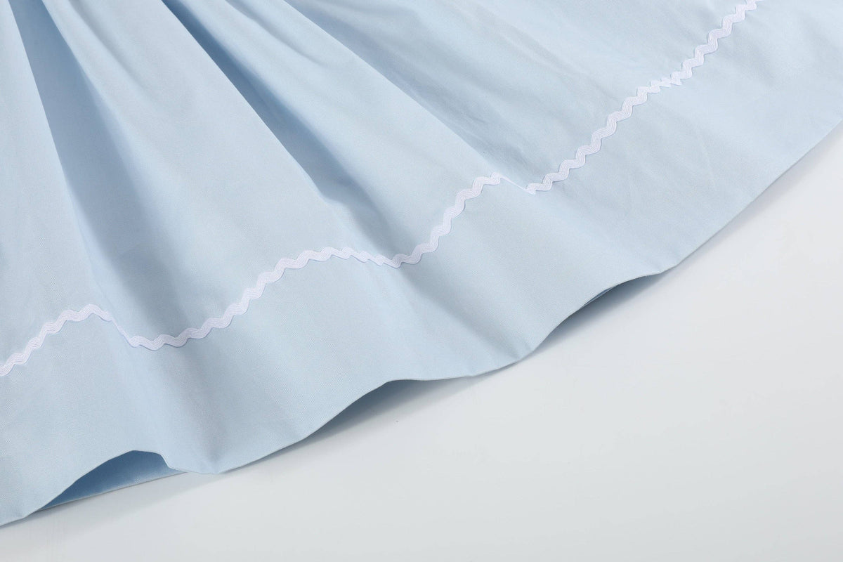 Blue Floral Crosses Smocked Bishop Dress