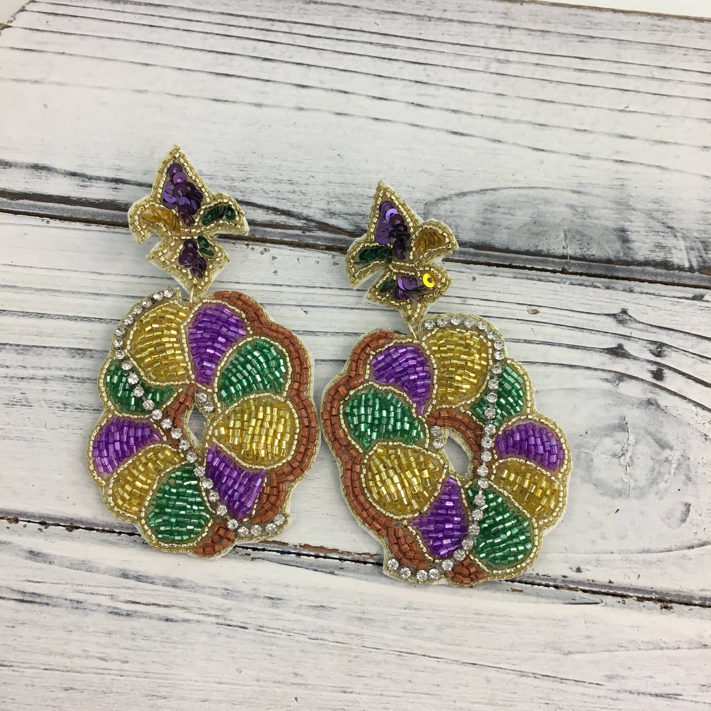 MG beaded Rhinestone king cake Earrings