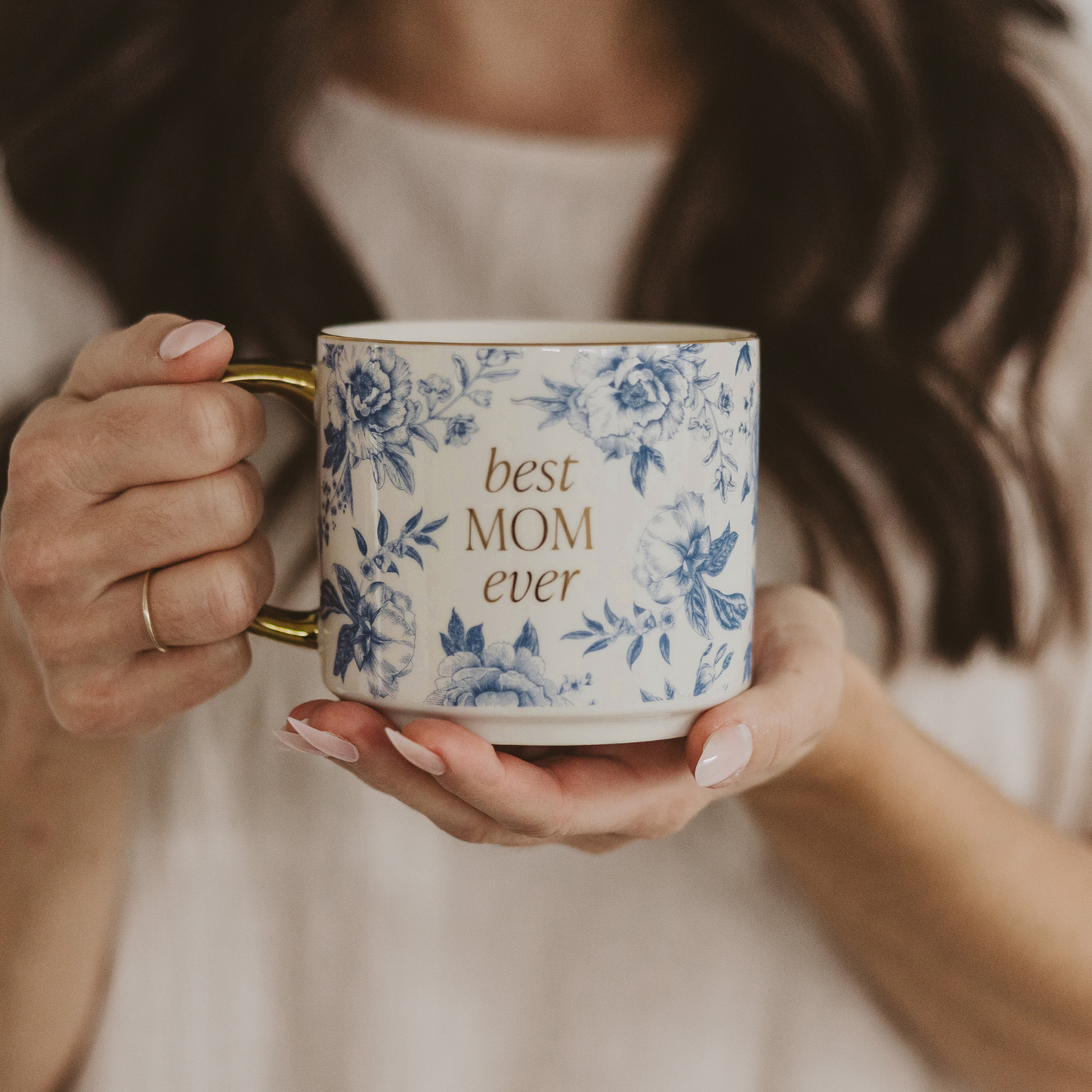 Blue Floral Best Mom Ever Coffee Mug