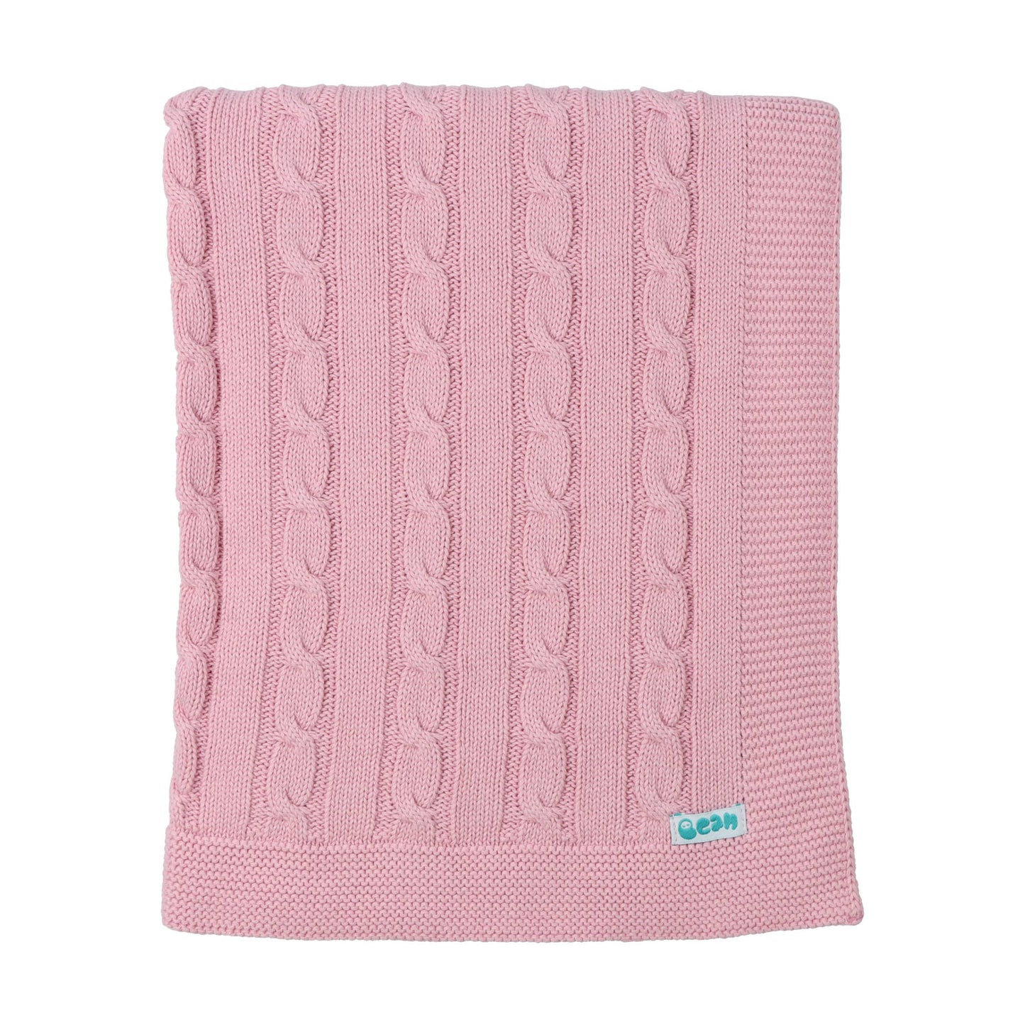 Baby Blanket with Braided Cotton Knit: Light Blue