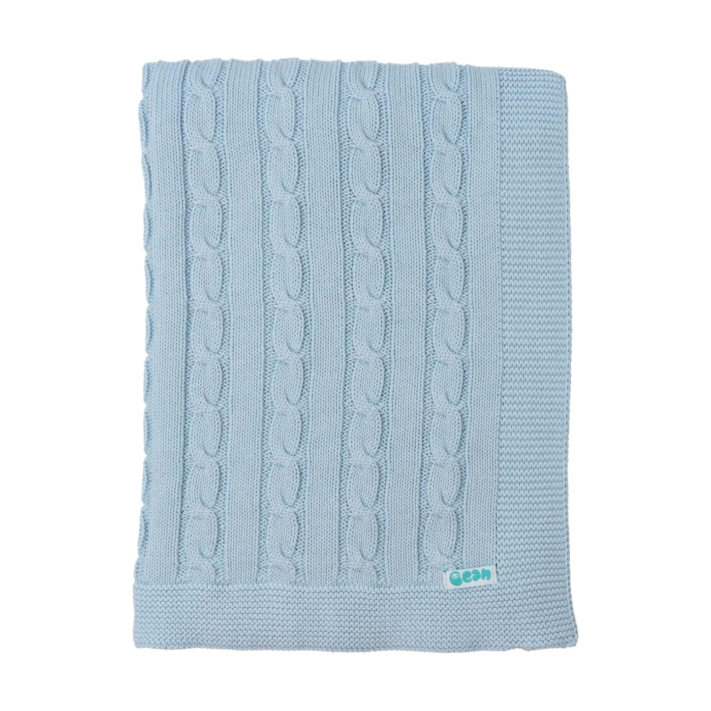 Baby Blanket with Braided Cotton Knit: Light Blue
