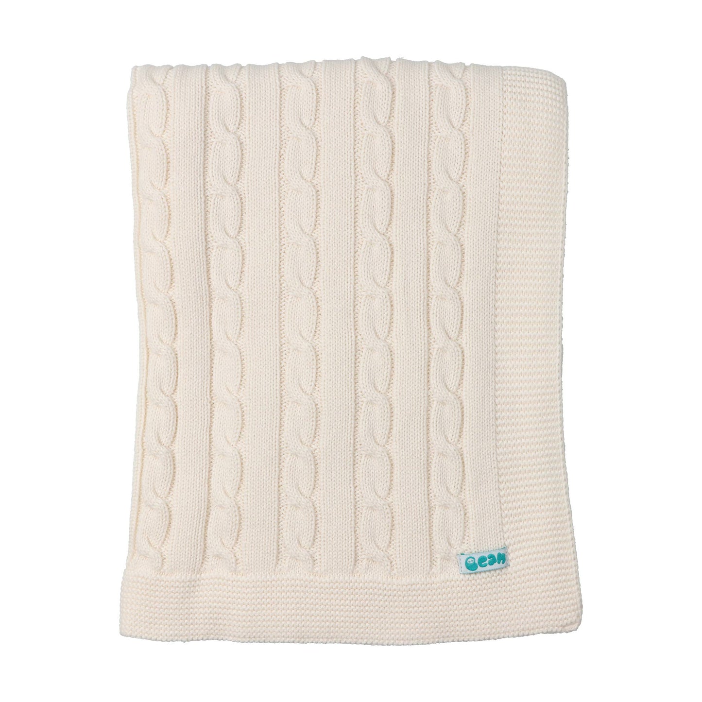 Baby Blanket with Braided Cotton Knit: Light Blue