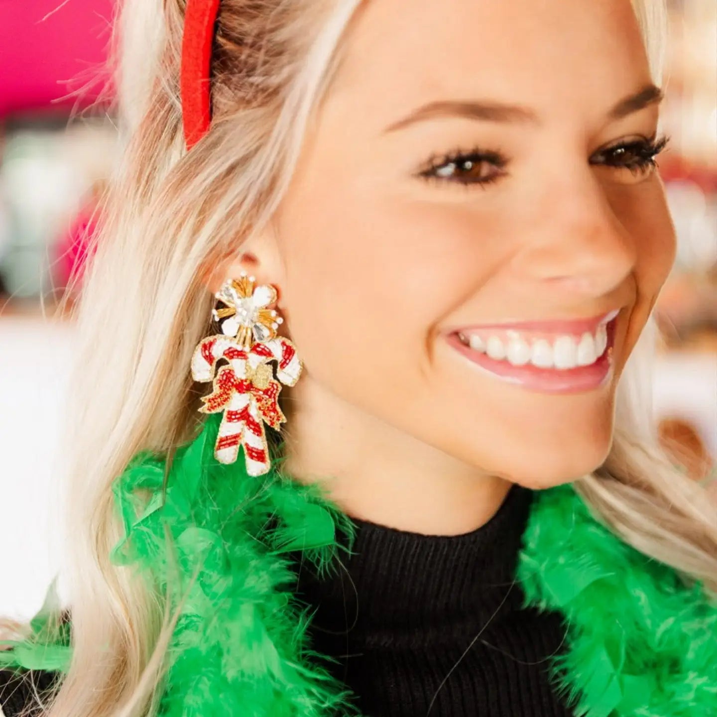 Beaded Candy Cane Earrings