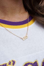 LSU Tigers Varsity Outline Necklace in Shiny Gold