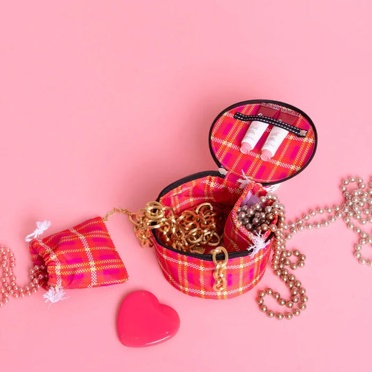 Perfect Gem Round Jewelry Case- Sweet Tartan