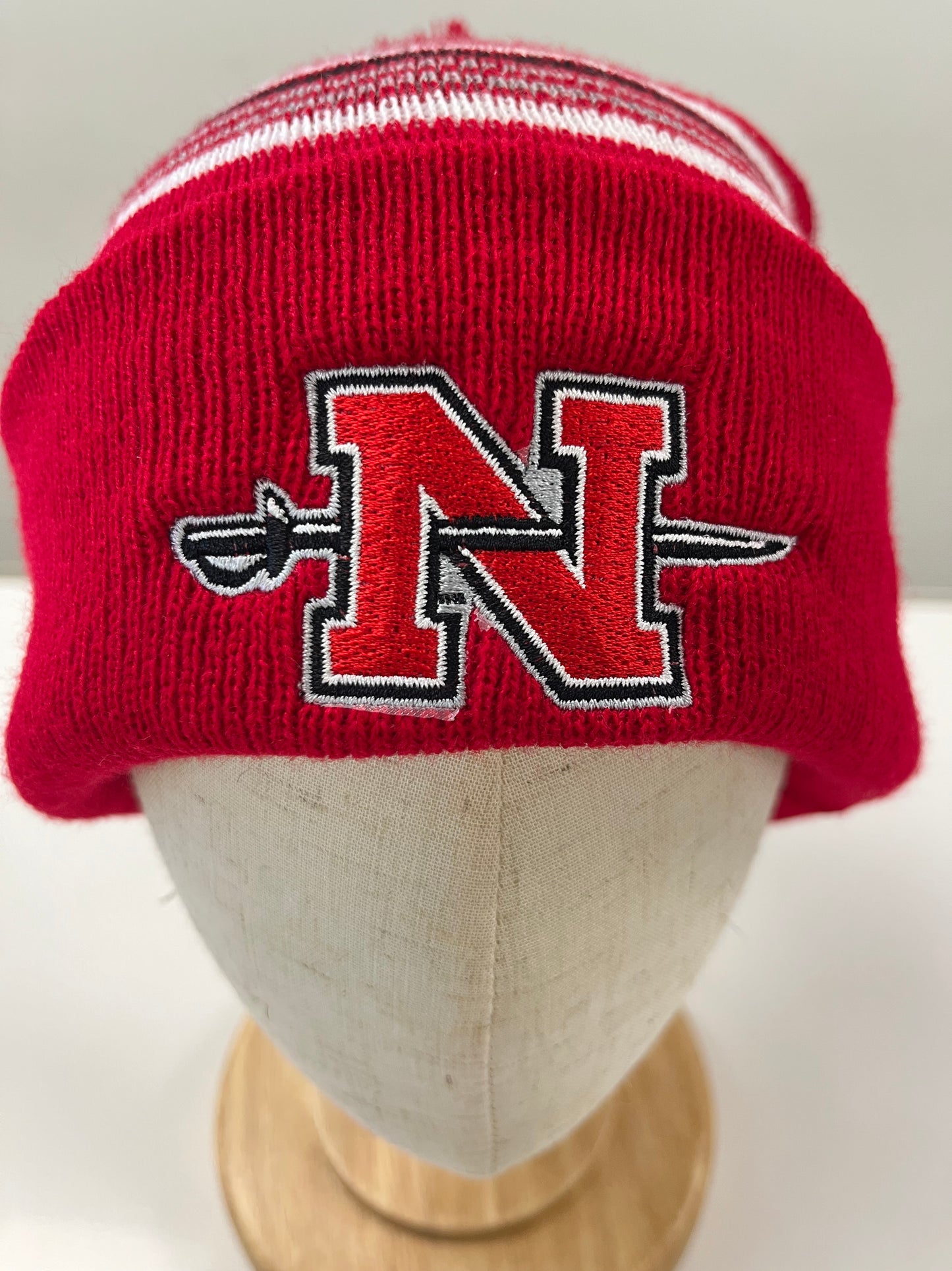 Nicholls Embroidered Striped Pom-Pom Beanie