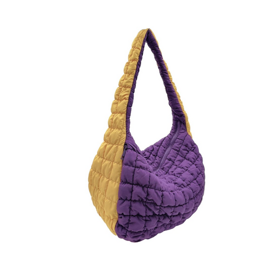 Game Day Quilted Puffer Tote - Purple/Gold