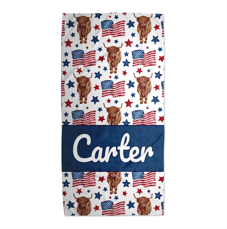 Red, White, and Blue Highland Cow Towel