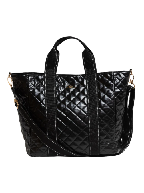 On The Clock Tote Bag- Black Quilted
